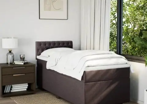 Pat box spring cu saltea, maro închis, 100x200 cm, textil - 4/5