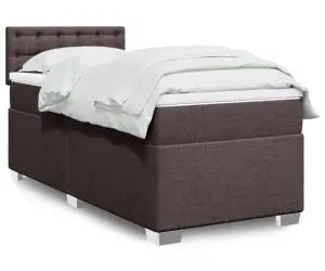 vidaXL Pat box spring cu saltea, maro închis, 100x200 cm, textil