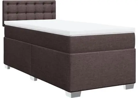 Pat box spring cu saltea, maro închis, 100x200 cm, textil - 3/5