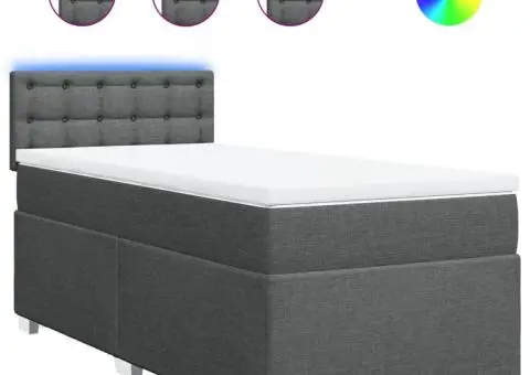 Pat box spring cu saltea, gri închis, 80x200 cm, textil - 2/5