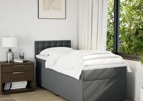 Pat box spring cu saltea, gri închis, 80x200 cm, textil - 4/5