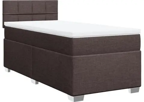 Pat box spring cu saltea, maro închis, 100x200 cm, textil - 3/5