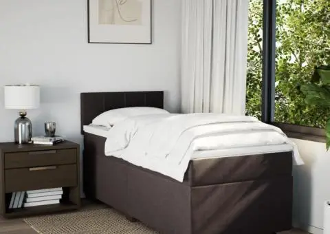 Pat box spring cu saltea, maro închis, 100x200 cm, textil - 4/5