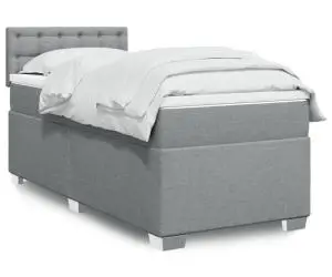 vidaXL Pat box spring cu saltea, gri deschis, 90x200 cm, textil