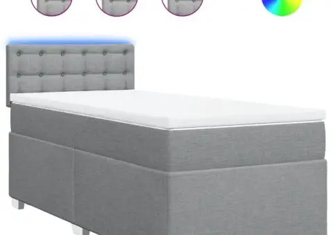 Pat box spring cu saltea, gri deschis, 90x200 cm, textil - 2/5