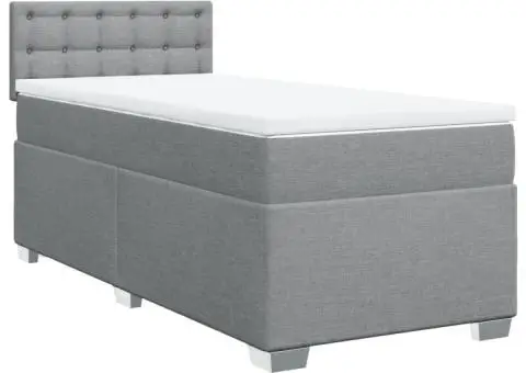 Pat box spring cu saltea, gri deschis, 90x200 cm, textil - 3/5