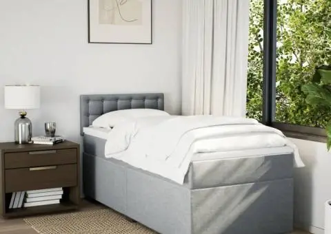 Pat box spring cu saltea, gri deschis, 90x200 cm, textil - 4/5