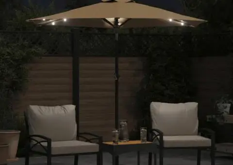 Umbrelă soare de grădină stâlp din oțel/LED taupe 225x225x212cm - 3/5