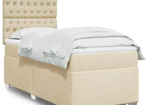 Pat box spring cu saltea, crem, 80x200 cm, textil - 1/5