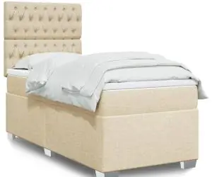 vidaXL Pat box spring cu saltea, crem, 80x200 cm, textil