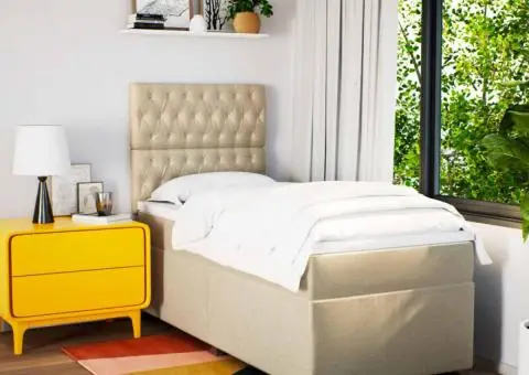 Pat box spring cu saltea, crem, 80x200 cm, textil - 3/5