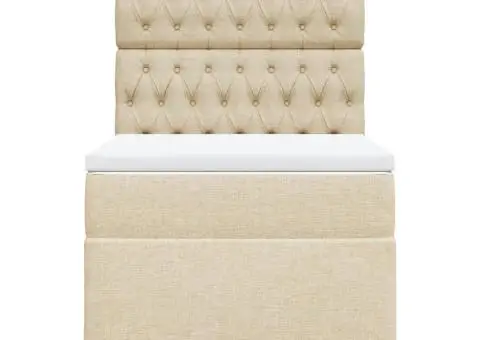 Pat box spring cu saltea, crem, 80x200 cm, textil - 4/5