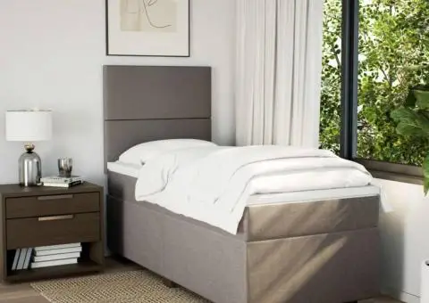 Pat box spring cu saltea, gri taupe, 80x200 cm, textil - 3/5