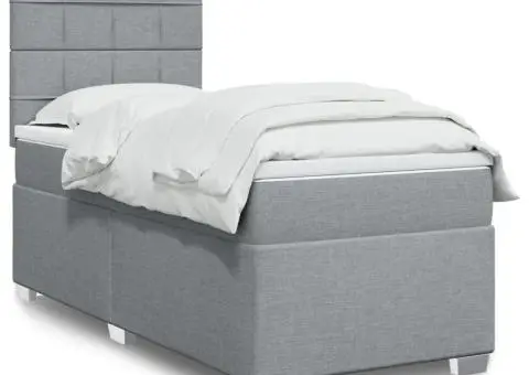 Pat box spring cu saltea, gri deschis, 100x200 cm, textil - 1/5