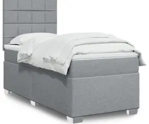 vidaXL Pat box spring cu saltea, gri deschis, 100x200 cm, textil