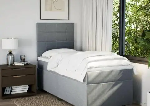 Pat box spring cu saltea, gri deschis, 100x200 cm, textil - 3/5