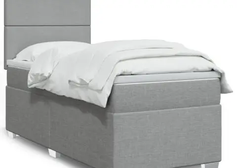 Pat box spring cu saltea, gri deschis, 100x200 cm, textil - 1/5