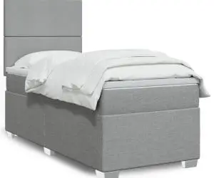 vidaXL Pat box spring cu saltea, gri deschis, 100x200 cm, textil