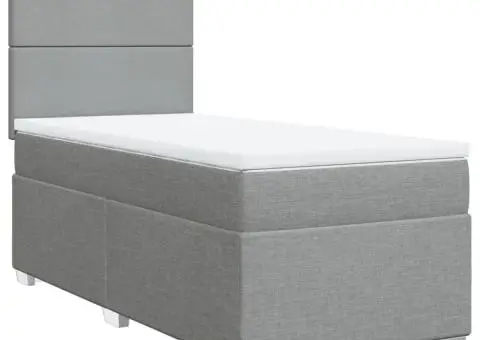 Pat box spring cu saltea, gri deschis, 100x200 cm, textil - 2/5