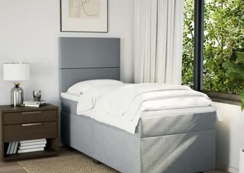 Pat box spring cu saltea, gri deschis, 100x200 cm, textil - 3/5