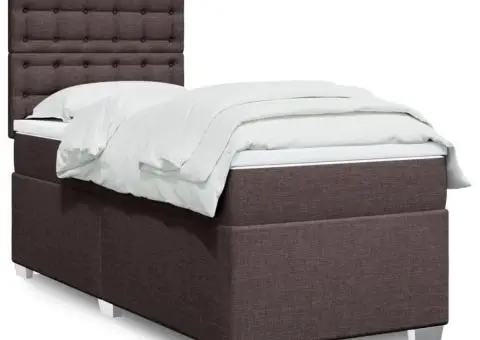 Pat box spring cu saltea, maro închis, 100x200 cm, textil - 1/5