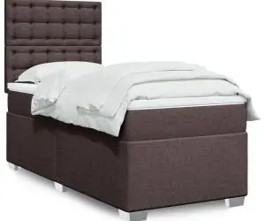 vidaXL Pat box spring cu saltea, maro închis, 100x200 cm, textil