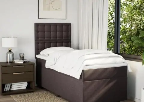 Pat box spring cu saltea, maro închis, 100x200 cm, textil - 3/5