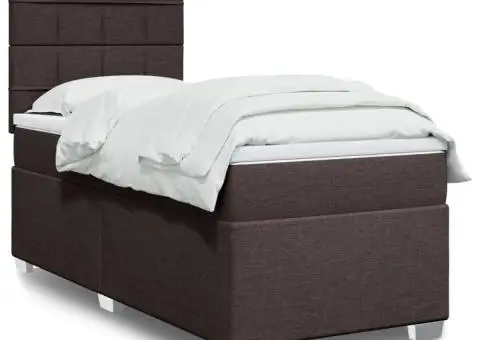 Pat box spring cu saltea, maro închis, 100x200 cm, textil - 1/5