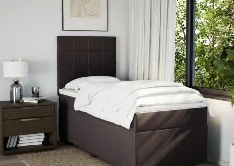 Pat box spring cu saltea, maro închis, 100x200 cm, textil - 3/5