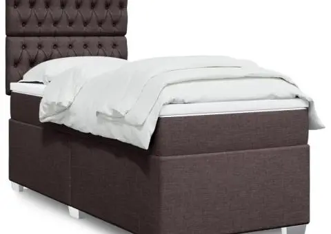 Pat box spring cu saltea, maro închis, 100x200 cm, textil - 1/5