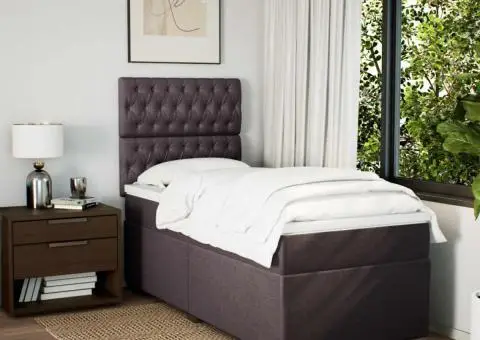 Pat box spring cu saltea, maro închis, 100x200 cm, textil - 3/5