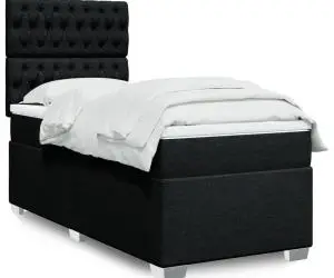 vidaXL Pat box spring cu saltea, negru, 90x190 cm, textil