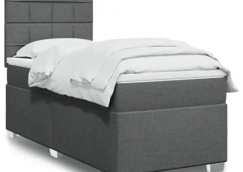 Pat box spring cu saltea, gri închis, 90x190 cm, textil - 1/5