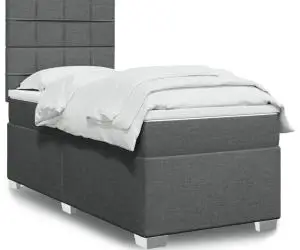 vidaXL Pat box spring cu saltea, gri închis, 90x190 cm, textil