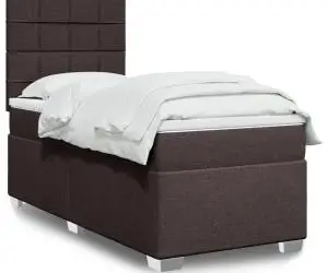 vidaXL Pat box spring cu saltea, maro închis, 90x190 cm, textil