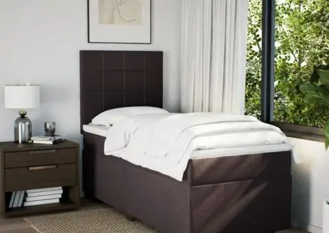 Pat box spring cu saltea, maro închis, 90x190 cm, textil - 3/5