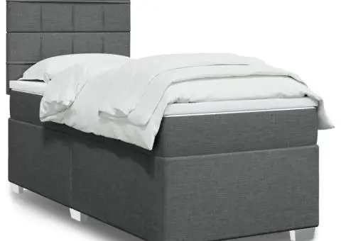 Pat box spring cu saltea, gri închis, 100x200 cm, textil - 1/5