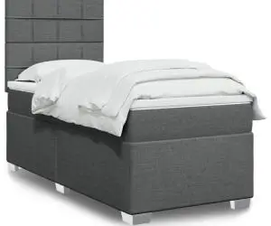 vidaXL Pat box spring cu saltea, gri închis, 100x200 cm, textil