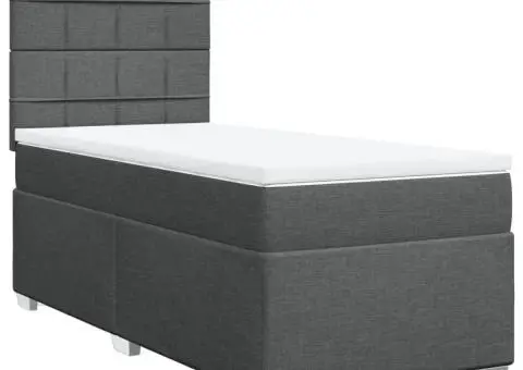 Pat box spring cu saltea, gri închis, 100x200 cm, textil - 2/5