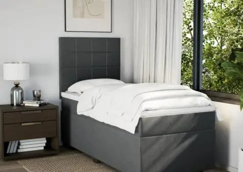 Pat box spring cu saltea, gri închis, 100x200 cm, textil - 3/5