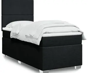 vidaXL Pat box spring cu saltea, negru, 90x190 cm, textil