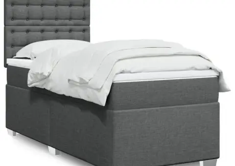 Pat box spring cu saltea, gri închis, 100x200 cm, textil - 1/5