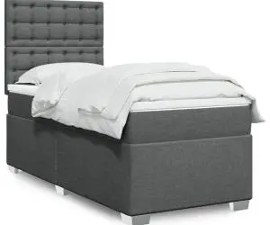 vidaXL Pat box spring cu saltea, gri închis, 100x200 cm, textil