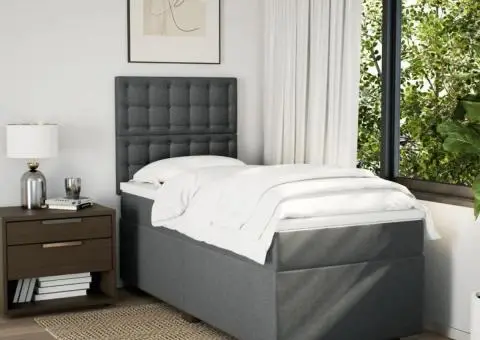 Pat box spring cu saltea, gri închis, 100x200 cm, textil - 3/5