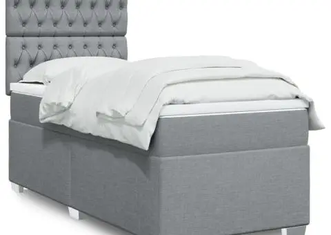 Pat box spring cu saltea, gri deschis, 90x190 cm, textil - 1/5