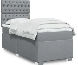 vidaXL Pat box spring cu saltea, gri deschis, 90x190 cm, textil