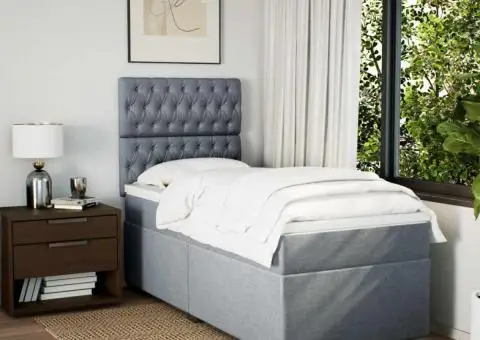 Pat box spring cu saltea, gri deschis, 90x190 cm, textil - 3/5