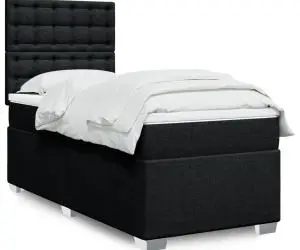 vidaXL Pat box spring cu saltea, negru, 90x190 cm, textil