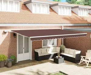 vidaXL Copertină retractabilă manual cu LED, maro, 500x300 cm