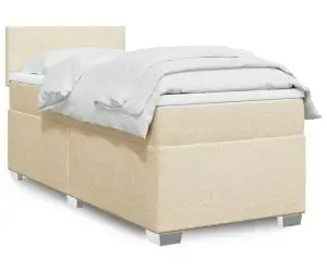 vidaXL Pat box spring cu saltea, crem, 80x200 cm, textil